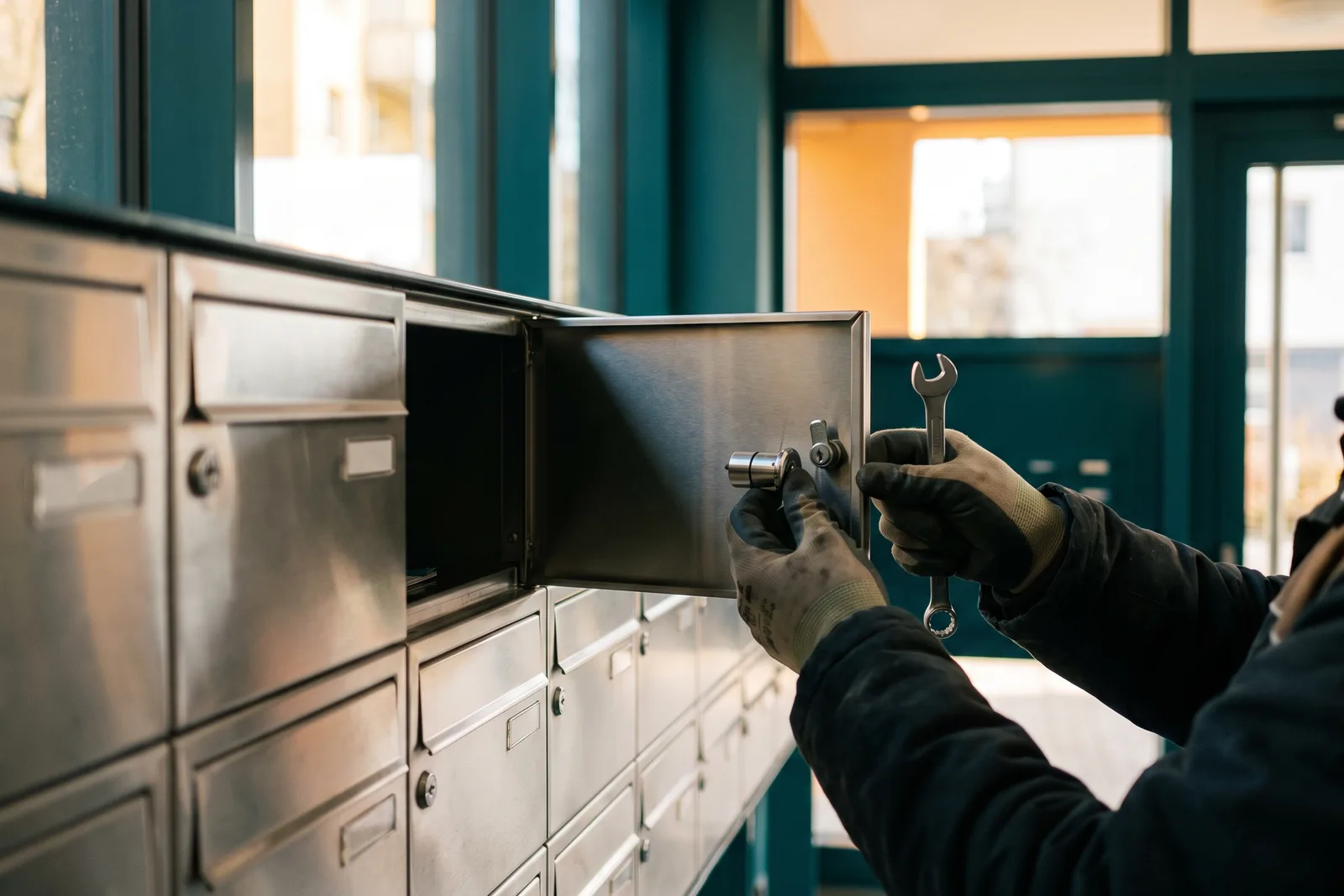 Briefkastenschloss wechseln: neues Zylinderschloss wird in die Briefkastenanlage eingebaut